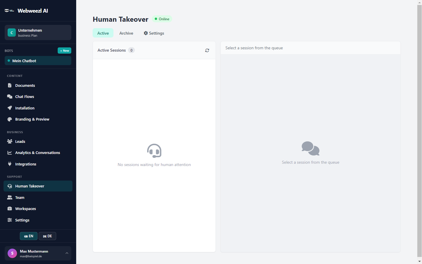 Live-&Uuml;bernahme Chat